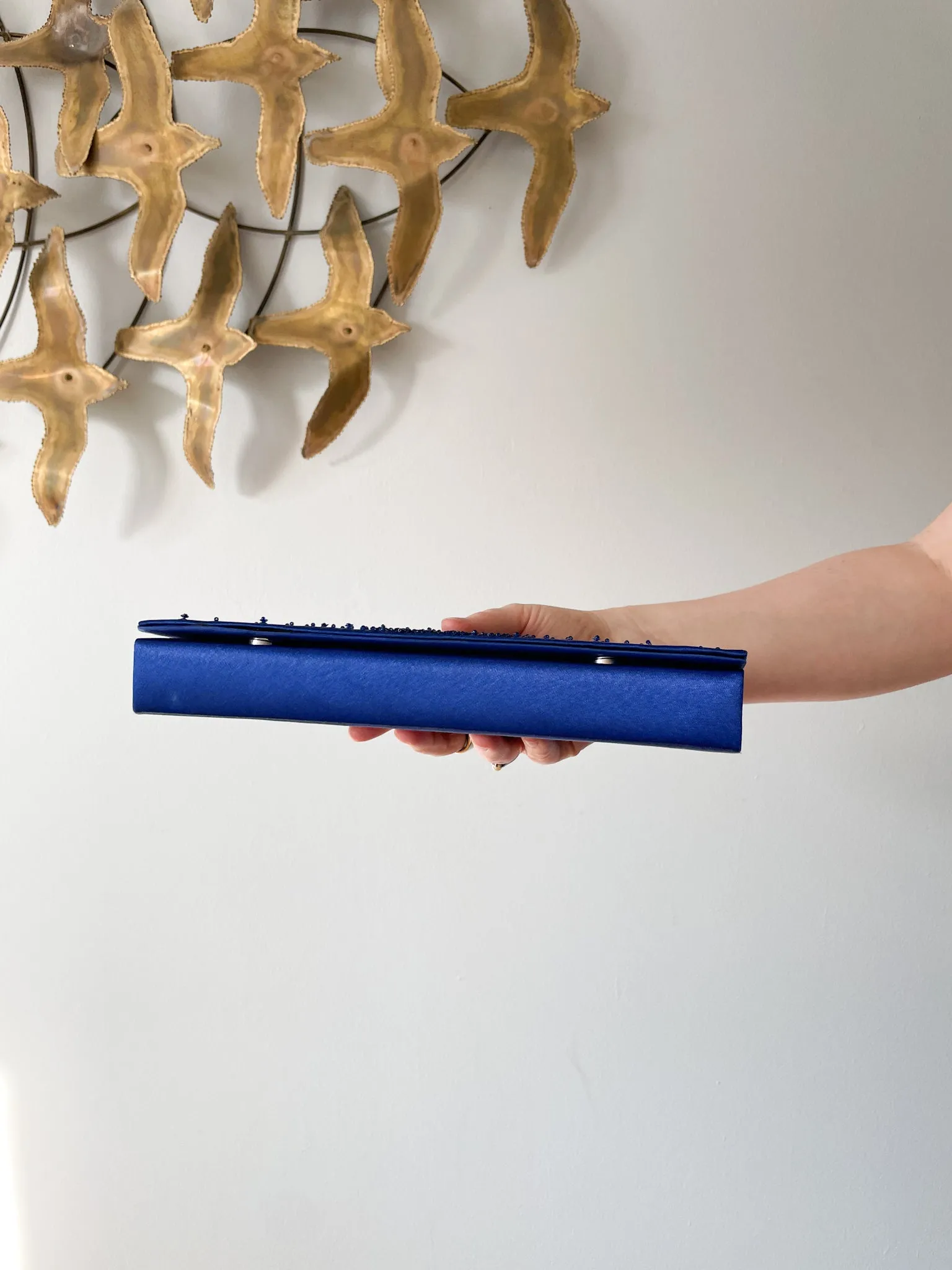 Viola Collection Royal Blue Satin Beaded Clutch Purse