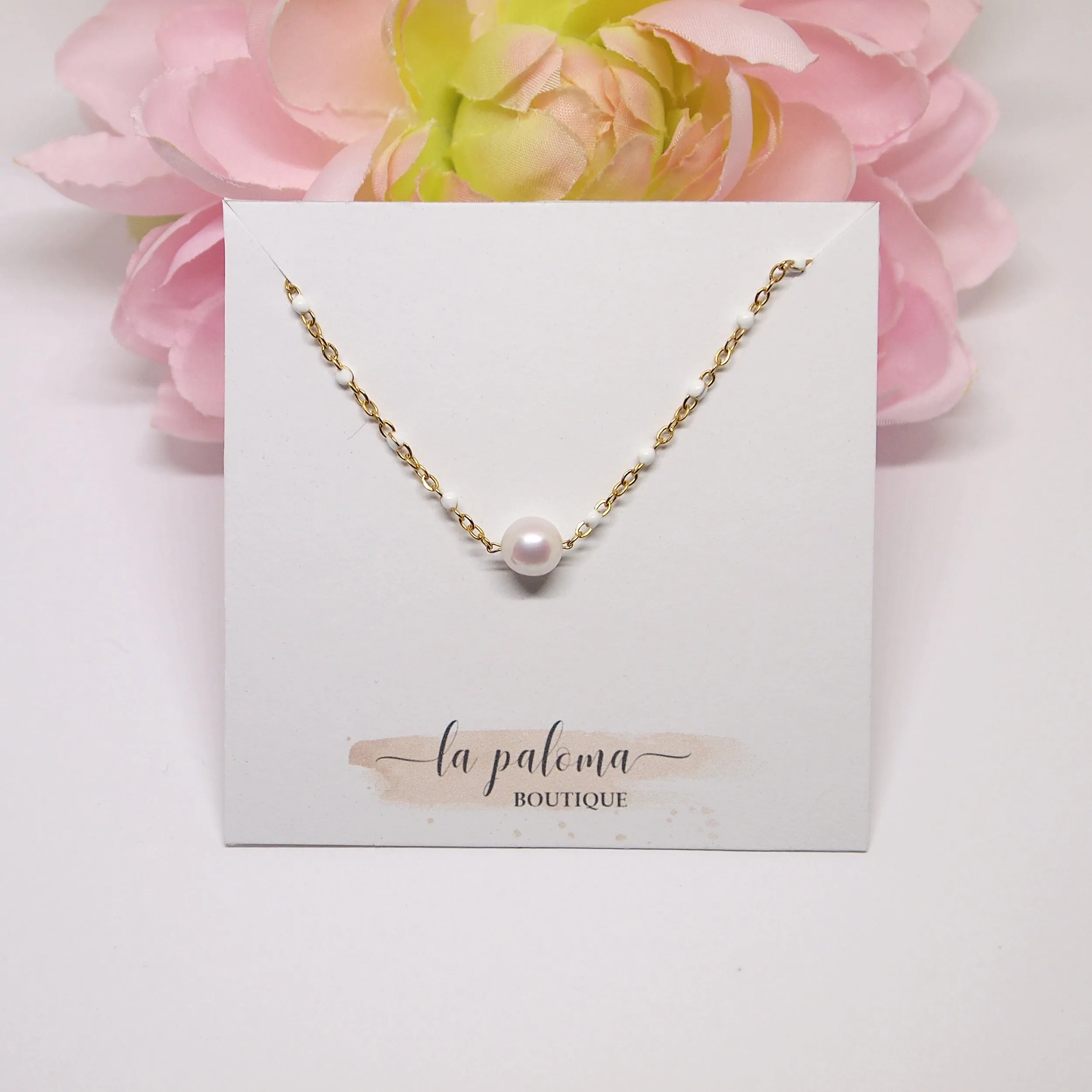White beaded Freshwater pearl necklace