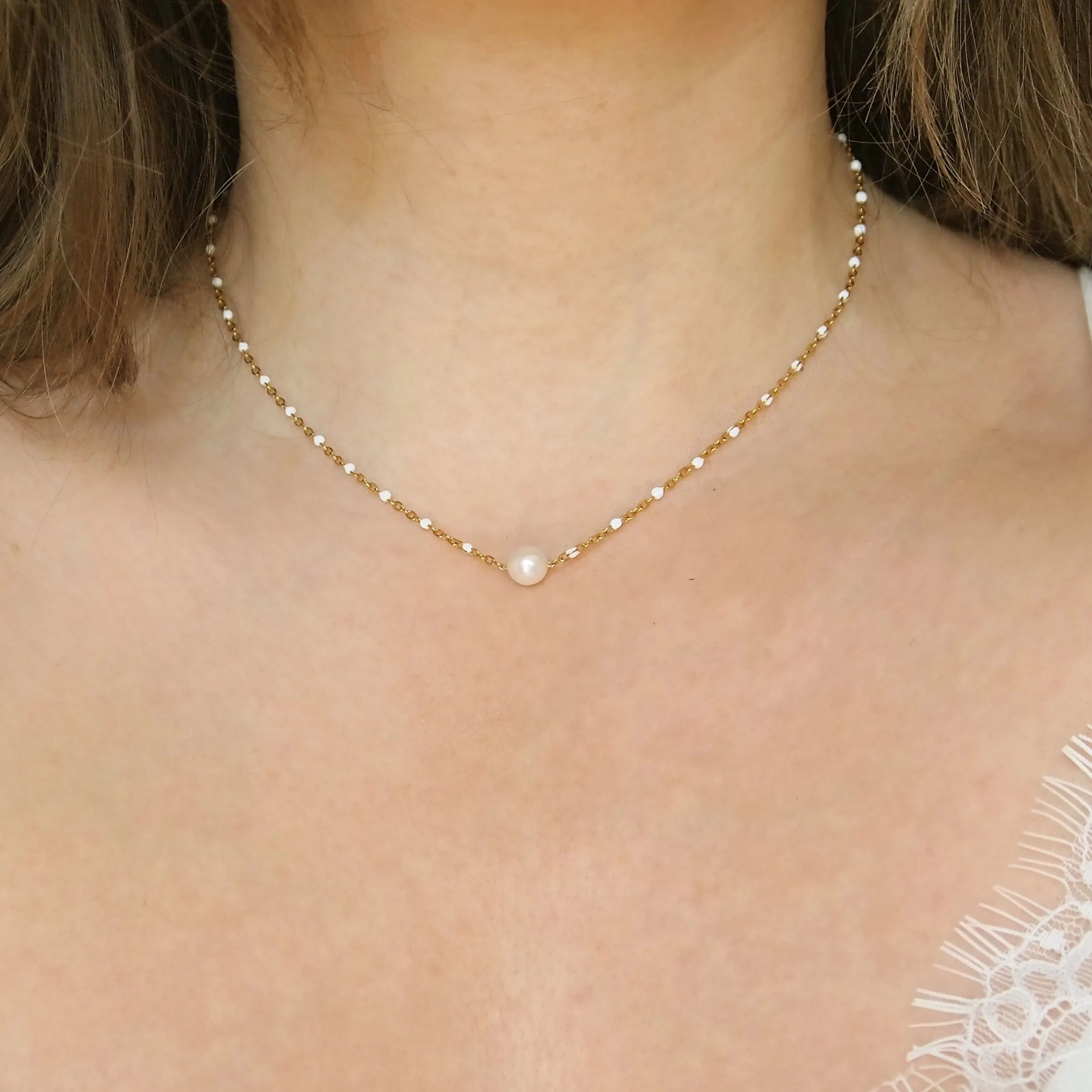 White beaded Freshwater pearl necklace