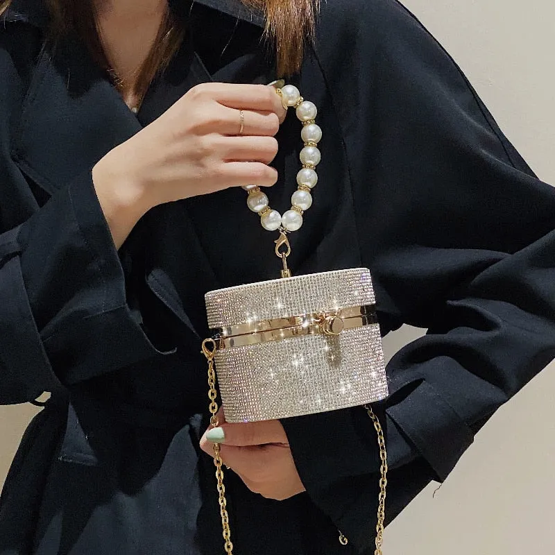 Women Diamond Acrylic Round Clutch Small Shoulder Crossbody Bag