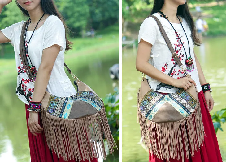 Womens Boho Fringe Crossbody Bag Vegan Leather Small Over The Shoulder Purse
