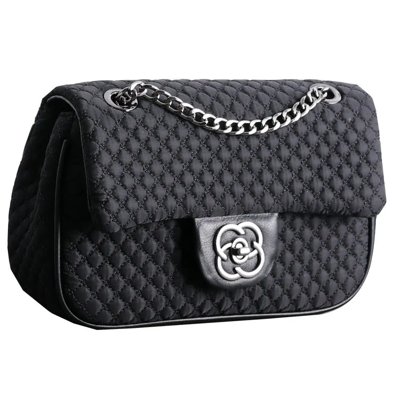 Womens Nylon Shoulder Bags Womens Black Diamond Nylon Chain Shoulder Purse Nylon Chain Purse for Ladies