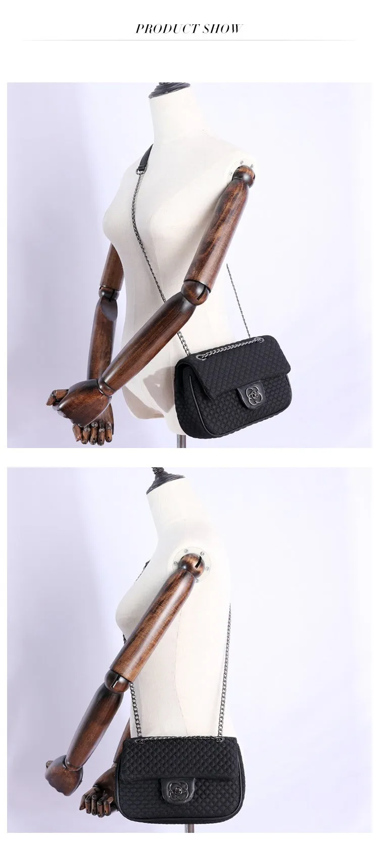 Womens Nylon Shoulder Bags Womens Black Diamond Nylon Chain Shoulder Purse Nylon Chain Purse for Ladies