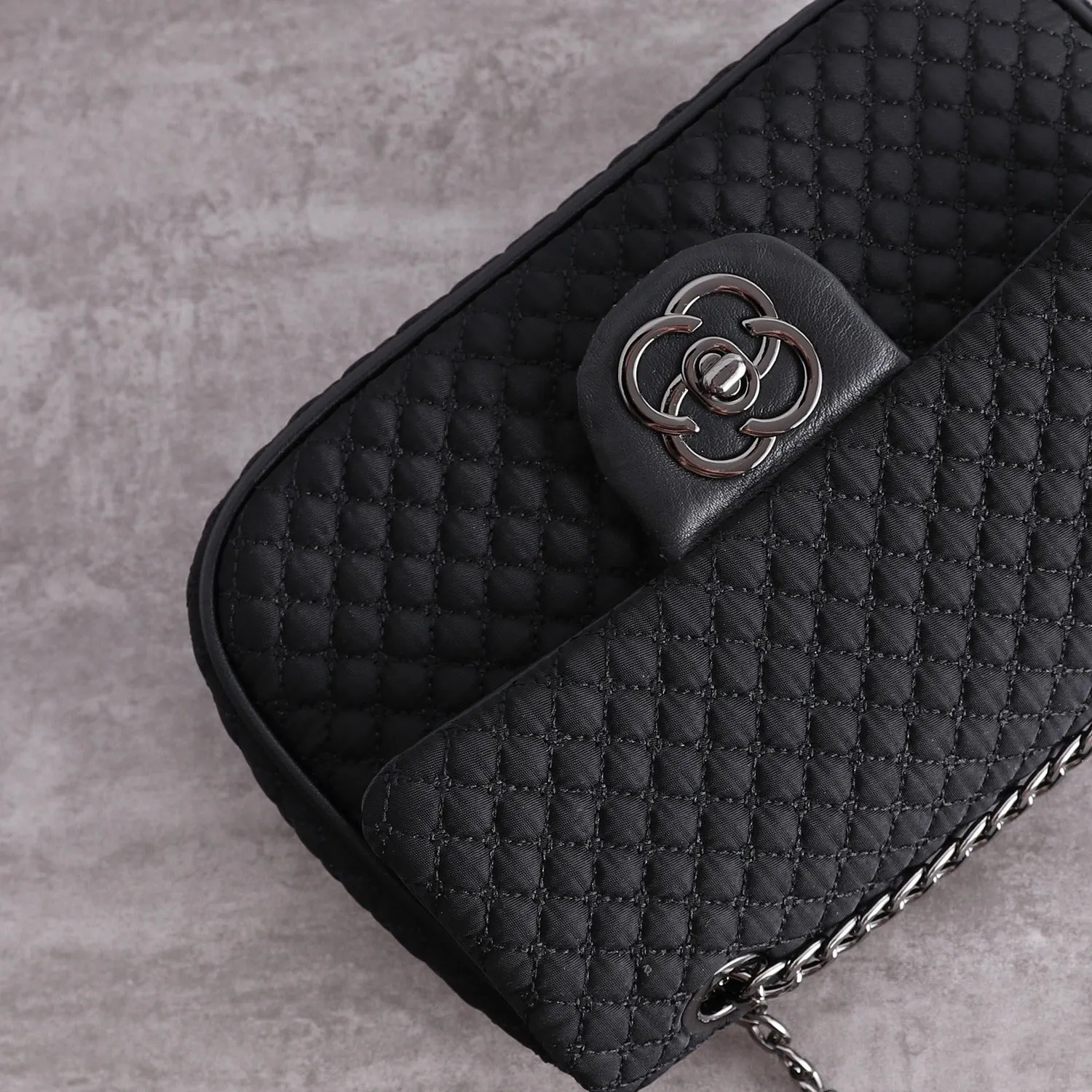 Womens Nylon Shoulder Bags Womens Black Diamond Nylon Chain Shoulder Purse Nylon Chain Purse for Ladies
