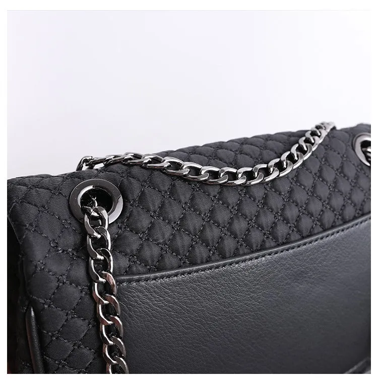 Womens Nylon Shoulder Bags Womens Black Diamond Nylon Chain Shoulder Purse Nylon Chain Purse for Ladies