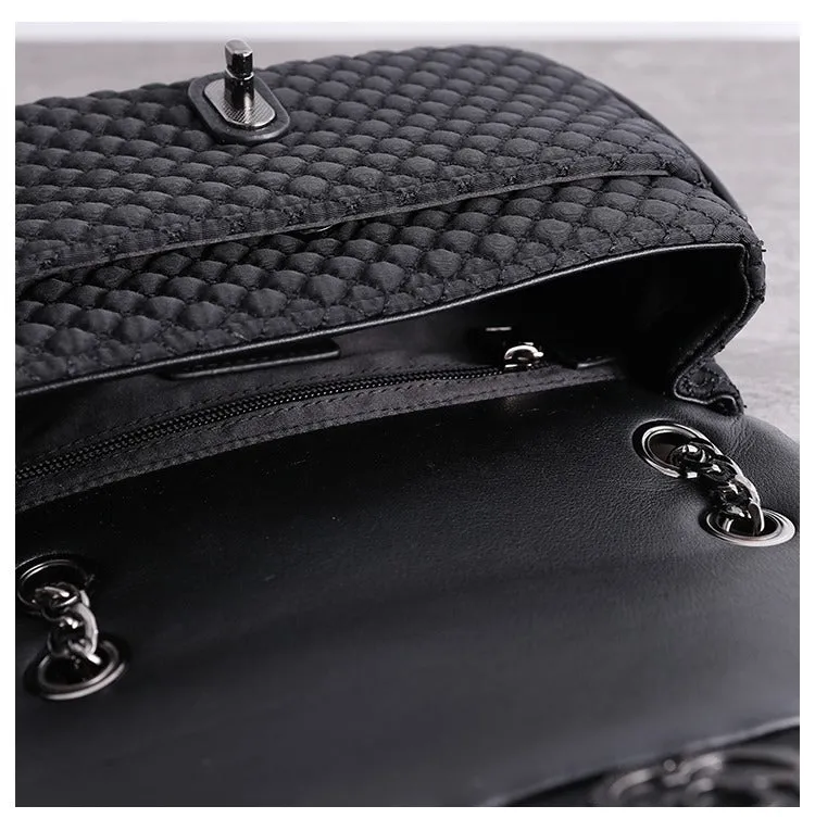 Womens Nylon Shoulder Bags Womens Black Diamond Nylon Chain Shoulder Purse Nylon Chain Purse for Ladies