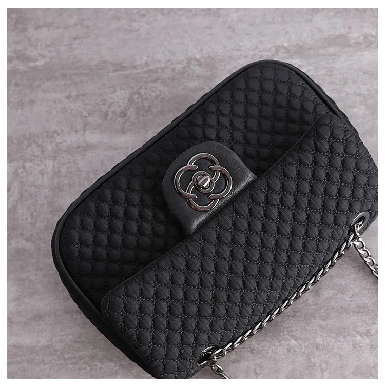 Womens Nylon Shoulder Bags Womens Black Diamond Nylon Chain Shoulder Purse Nylon Chain Purse for Ladies