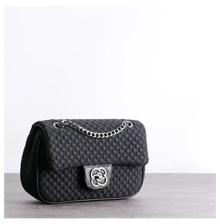 Womens Nylon Shoulder Bags Womens Black Diamond Nylon Chain Shoulder Purse Nylon Chain Purse for Ladies