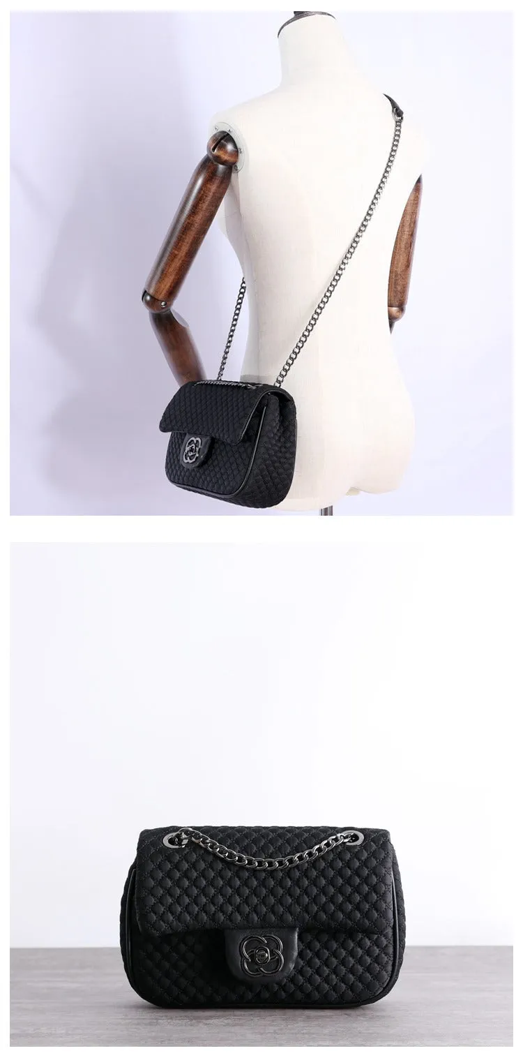 Womens Nylon Shoulder Bags Womens Black Diamond Nylon Chain Shoulder Purse Nylon Chain Purse for Ladies