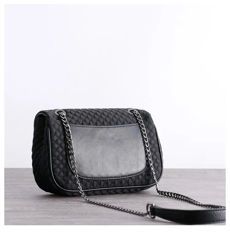 Womens Nylon Shoulder Bags Womens Black Diamond Nylon Chain Shoulder Purse Nylon Chain Purse for Ladies