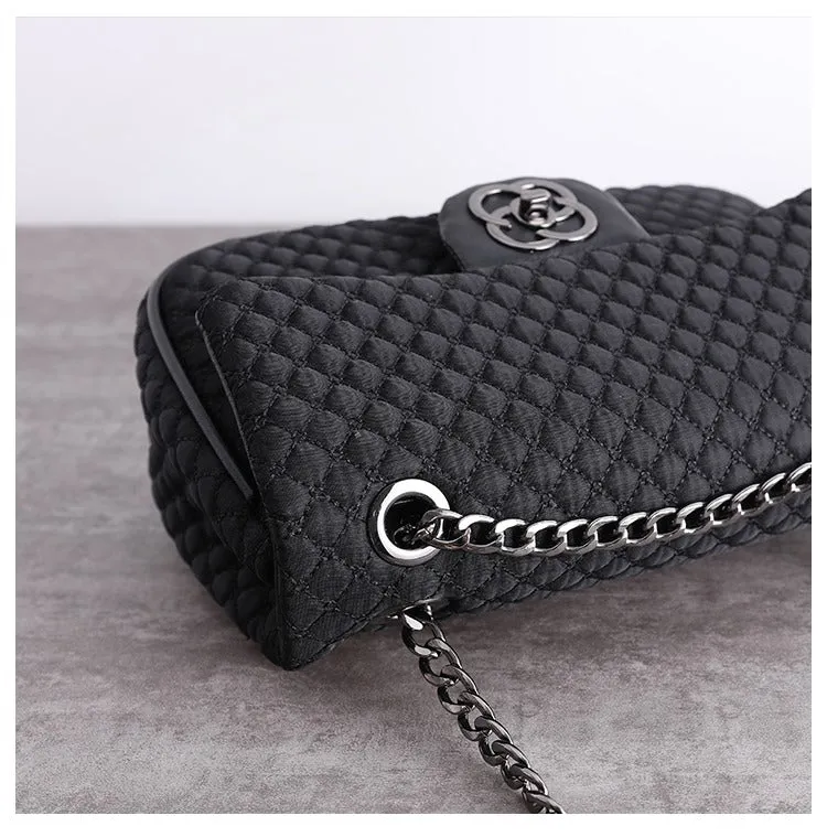 Womens Nylon Shoulder Bags Womens Black Diamond Nylon Chain Shoulder Purse Nylon Chain Purse for Ladies