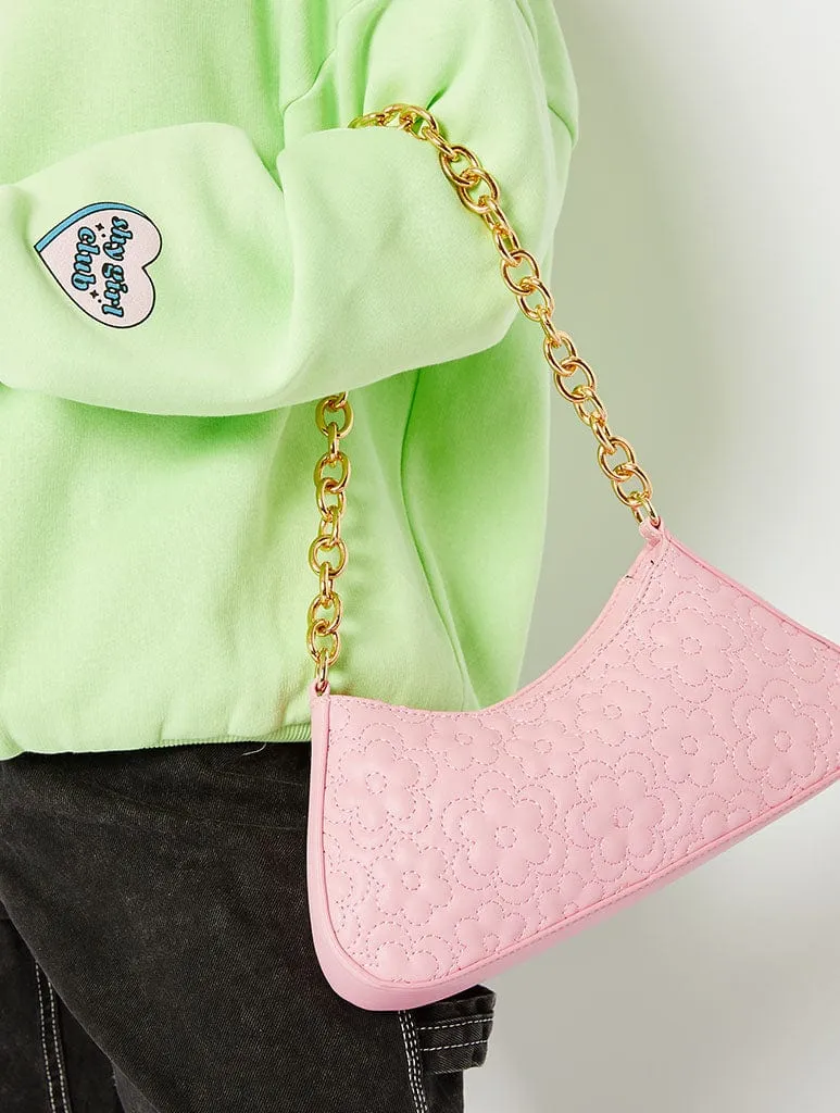 Zoe Pink Flower Quilt Chain Shoulder Bag