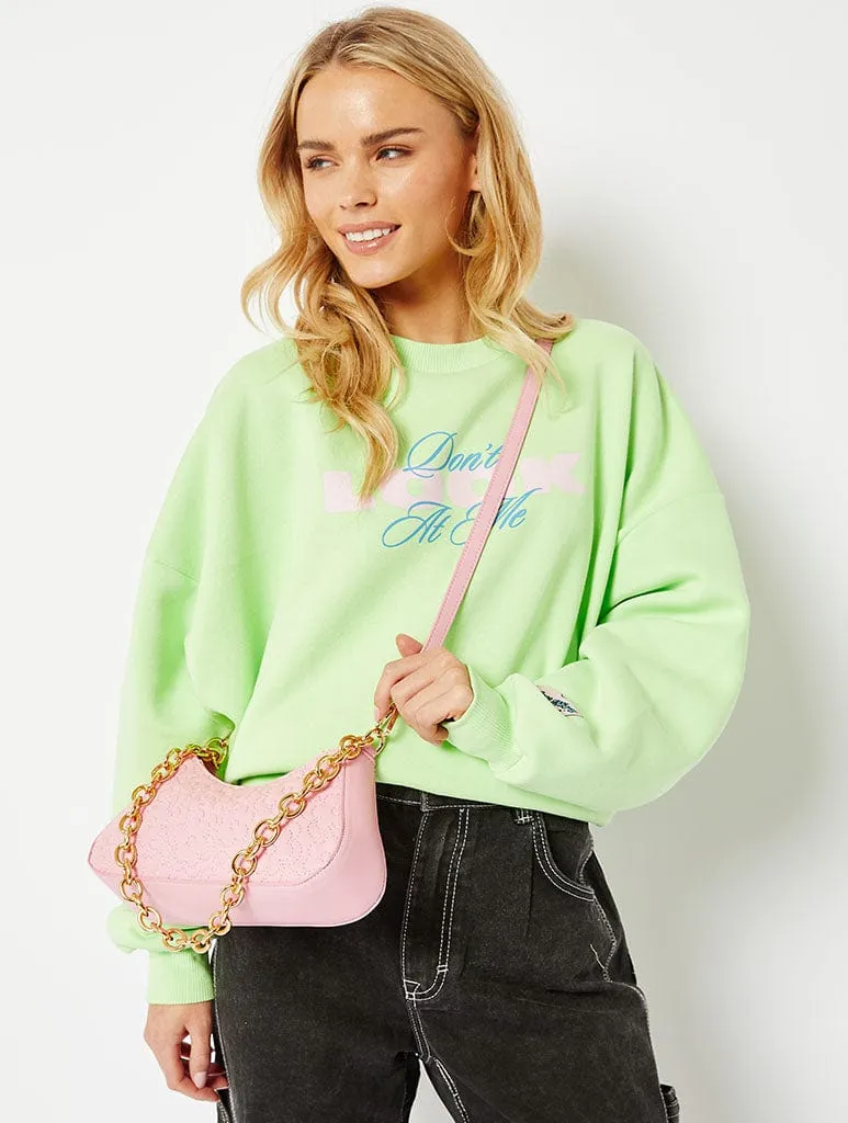 Zoe Pink Flower Quilt Chain Shoulder Bag